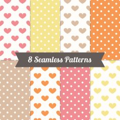 Set of Valentine Seamless Patterns with Hearts and Polka Dot