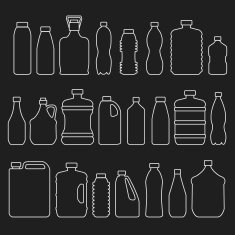 Line glass plastic bottles and other containers icons set