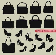 Black silhouettes of fashion women's handbag high-heeled shoes