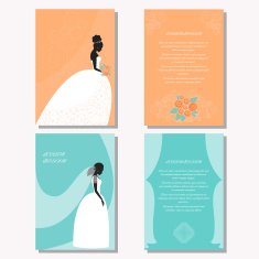 Set with bride silhouette for design wedding card invitation poster