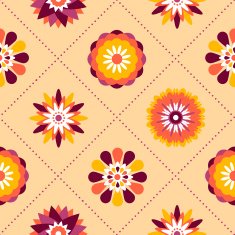 Seamless retro pattern of different summer flowers