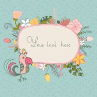 oval floral frame with a parrot N2