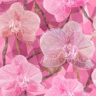 Seamless background with blooming Orchid flowers in triangles style