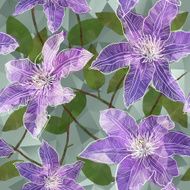 Seamless background with blooming clematis flowers in triangles style