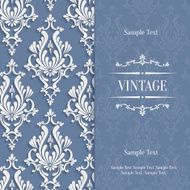 Vector Grey 3d Vintage Invitation Card with Floral Damask Pattern
