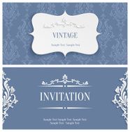 Vector Grey 3d Vintage Invitation Card with Floral Damask Pattern N2