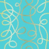 Golden chains on turquoise background seamless pattern