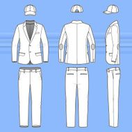 Simple outline drawing of a blazer pants and cap