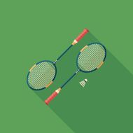 Badminton rackets flat square icon with long shadows