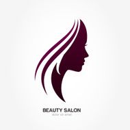 Beautiful woman&#039;s profile face with streaming hair Vector logo design