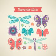 Greeting card with butterflies and dragonflies