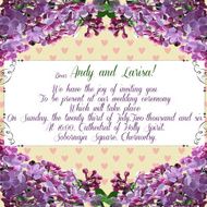 Wedding invitation with lilac flower for your design Vector