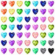 Colored heart cut gems isolated on white background