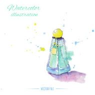 Watercolor perfume bottle Fashion illustration Vector
