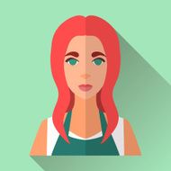 Flat style square shaped female character icon with shadow N7