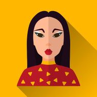 Flat style square shaped female character icon with shadow N8