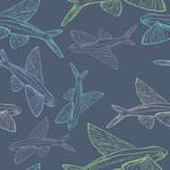 Flying Fish Seamless Vector Pattern