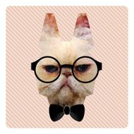 Polygonal Portrait of Hipster Cat on Pink Stripes Backgr