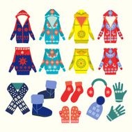 collection of winter clothes and accessories