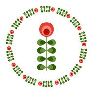 Design elements - round floral frame and scandinavian flower