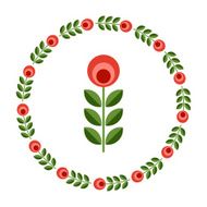 Design elements - round floral frame and scandinavian flower N2