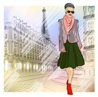 Elegant Fashion girl in sunglasses on the street of Paris