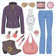 Fashion set with jeans and a jacket vector N2