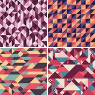 Set of colorful geometric seamless patterns with triangles