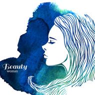 Watercolor Fashion Woman with Long Hair Vector Illustration