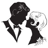 Silhouette of couple in retro style