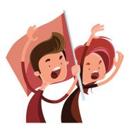People cheering in race vector illustration cartoon character