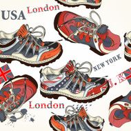 Fashion seamless pattern with sports boods decorated by British