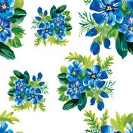 Seamless pattern with blue flowers watercolor illustration N2