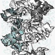 Seamless grunge with orchids in grey watercolor style
