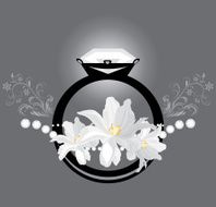 Stylized female ring with white tulips on the gray background
