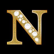 Letter N of gold and diamond