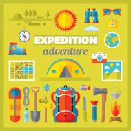Expedition adventure - vector icons set in flat style design