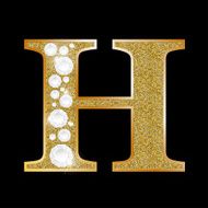 Letter H of gold and diamond