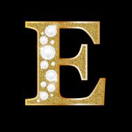 Letter E of gold and diamond