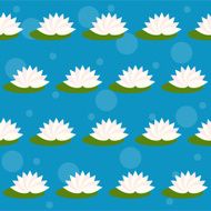 cartoon lotus isolated on bright blue cover seamless pattern background