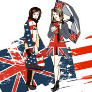 Fashion trendy background with girls and English USA flag