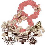 Cute greeting card with fake carriage and number 8