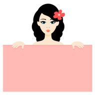 Portrait of the Cartoon Brunette Girl Holding Board N2