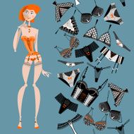 Retro poster with a woman in lingerie Seamless background pattern