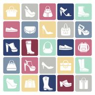 Shoes and bags icons in flat style