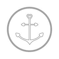 Anchor shape heart Round rope frame label icon Isolated Flat