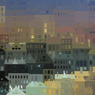 Night city Vector background vintage houses N5