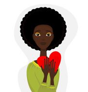Vector portrait of afro funky woman with heart
