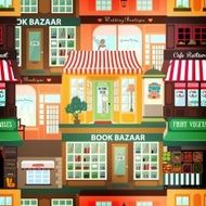 Shops and vitrine elements Seamless pattern with cartoon street N2