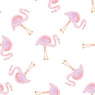 Watercolor seamless pattern with flamingo bird